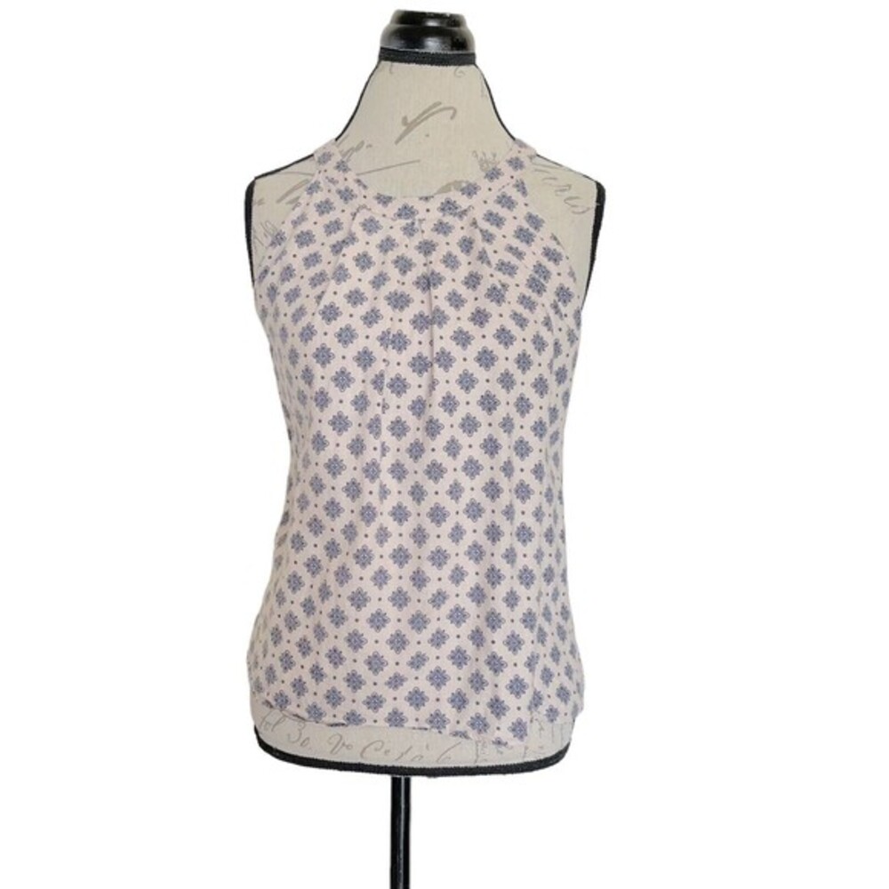 Valerie Bertinelli Womens Blouse Top Halter Print Size Small Linen Blend Pleated